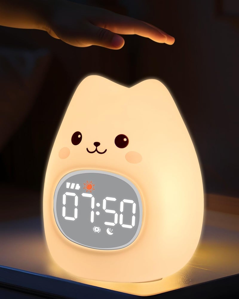 Yiliaw Cat Alarm Clock for Kids with Night Light Sleep Training Clock Time to Wake Clock Rechargeable Silicone Light for Bedroom Perfect Sleep Companion for Boys Girls - Image 2