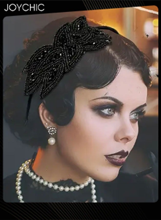 Joychic 3 Pieces Headpiece Beaded Leaf Headbands Rhinestone Hairbands for Women Girls Vintage Crystal Hair Accessories for Costume Party - Image 2