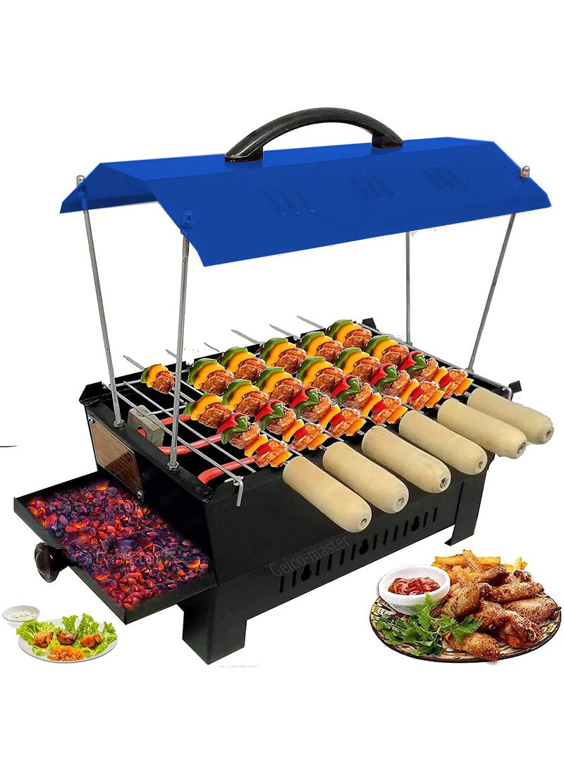 Geico-master Geicomaster Electric Charcol Grill Blue Hut Shaped Ideal for Tandoori Grill Items with 6 Wooden Handle skewers  - Image 1