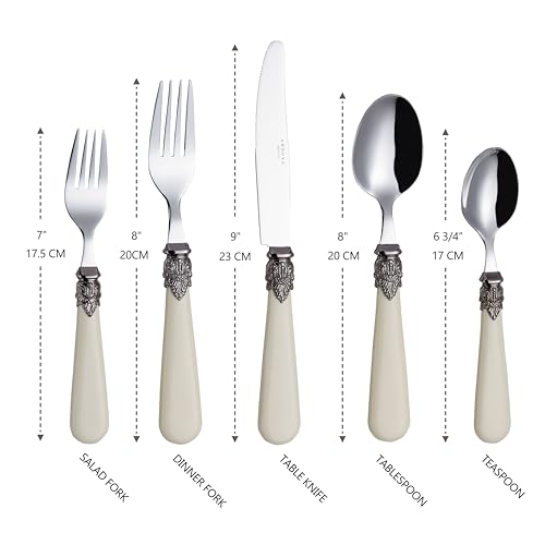 ANNOVA Flatware 20 Pieces Set/Stainless Steel Vintage Silverware/Cutlery, Dinner Knife/Dinner Fork/Salad Fork/Dinner Spoon/Dessert Spoon, Mirror Polished, Service for 4 - Ivory/Cream - Image 2