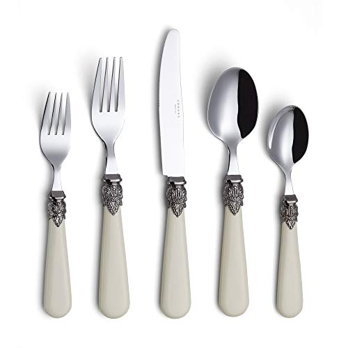 ANNOVA Flatware 20 Pieces Set/Stainless Steel Vintage Silverware/Cutlery, Dinner Knife/Dinner Fork/Salad Fork/Dinner Spoon/Dessert Spoon, Mirror Polished, Service for 4 - Ivory/Cream - Image 1