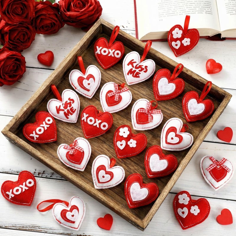 Remagr 24 Pcs Valentines Day Tree Decorations Felt Heart Ornaments Valentines XOXO Kiss Me Hanging Ornaments Hanging Decor for Door Wall Mantel Decoration Arts Crafts Supplies Gift - Image 1