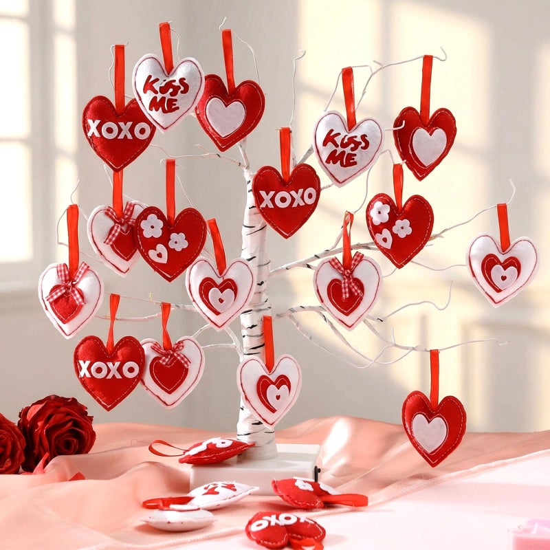 Remagr 24 Pcs Valentines Day Tree Decorations Felt Heart Ornaments Valentines XOXO Kiss Me Hanging Ornaments Hanging Decor for Door Wall Mantel Decoration Arts Crafts Supplies Gift - Image 3