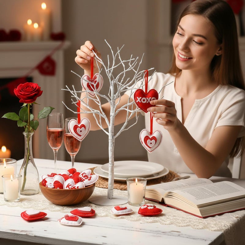 Remagr 24 Pcs Valentines Day Tree Decorations Felt Heart Ornaments Valentines XOXO Kiss Me Hanging Ornaments Hanging Decor for Door Wall Mantel Decoration Arts Crafts Supplies Gift - Image 5