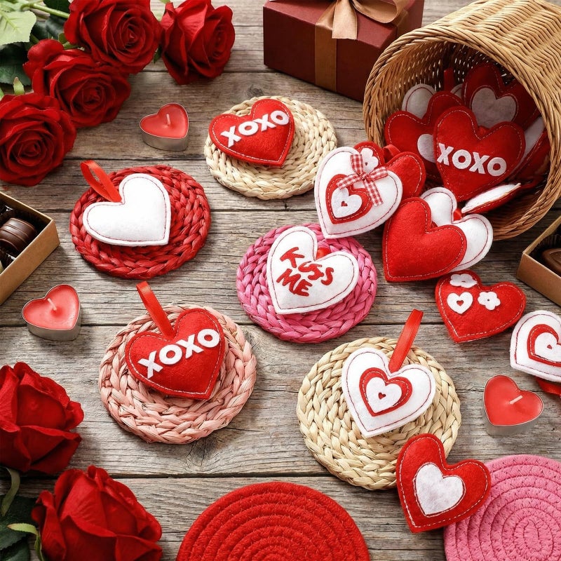 Remagr 24 Pcs Valentines Day Tree Decorations Felt Heart Ornaments Valentines XOXO Kiss Me Hanging Ornaments Hanging Decor for Door Wall Mantel Decoration Arts Crafts Supplies Gift - Image 2
