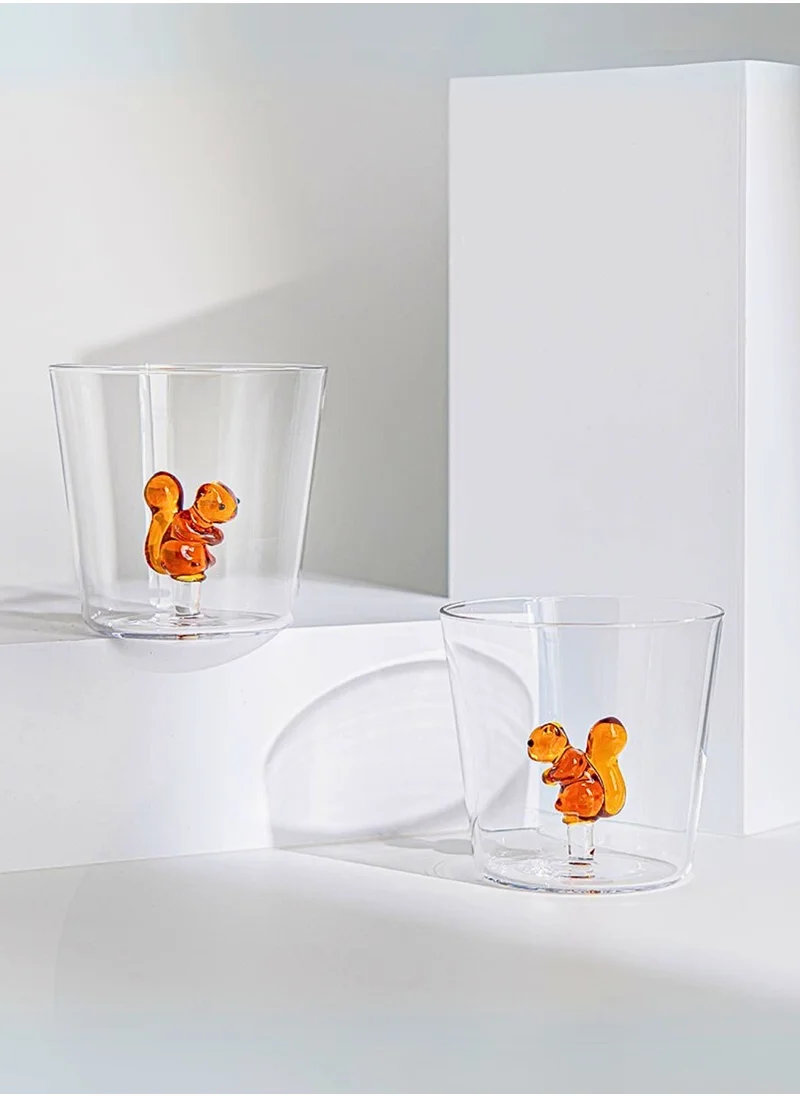 1Chase Borosilicate Three Dimentional Animal Design Glass Cups 300 ML (Squirrel)