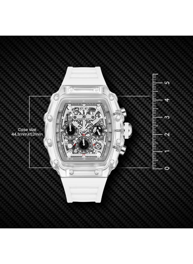 KENNETH SCOTT Men's Multi Function Display Watch With White Silicone Strap - K25103-ZSWI  - Image 4
