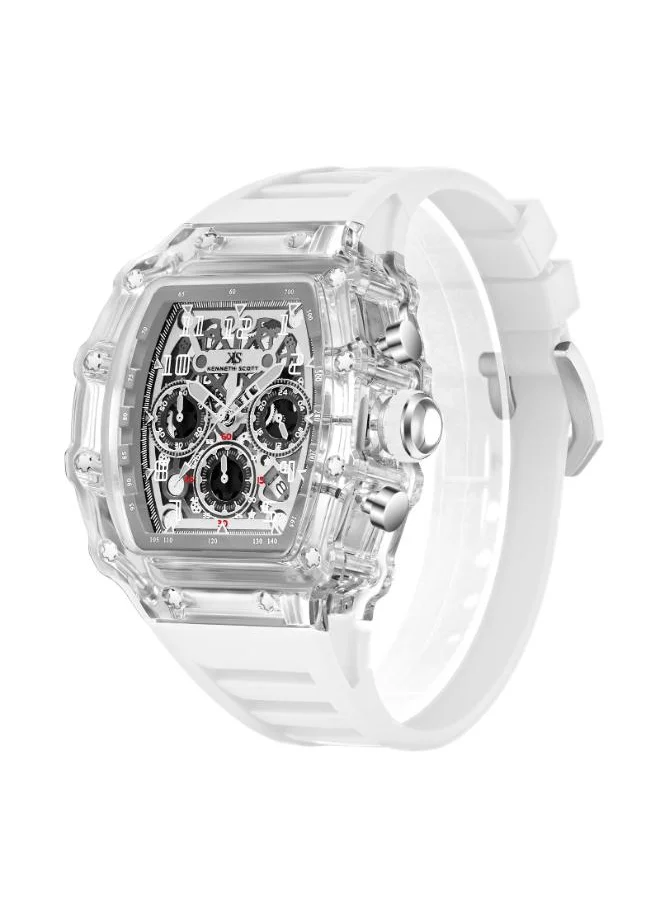 KENNETH SCOTT Men's Multi Function Display Watch With White Silicone Strap - K25103-ZSWI