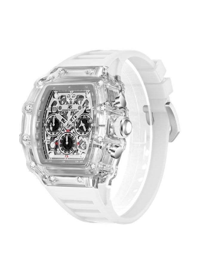 KENNETH SCOTT Men's Multi Function Display Watch With White Silicone Strap - K25103-ZSWI  - Image 2