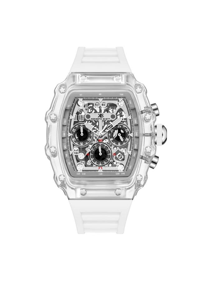 KENNETH SCOTT Men's Multi Function Display Watch With White Silicone Strap - K25103-ZSWI  - Image 1