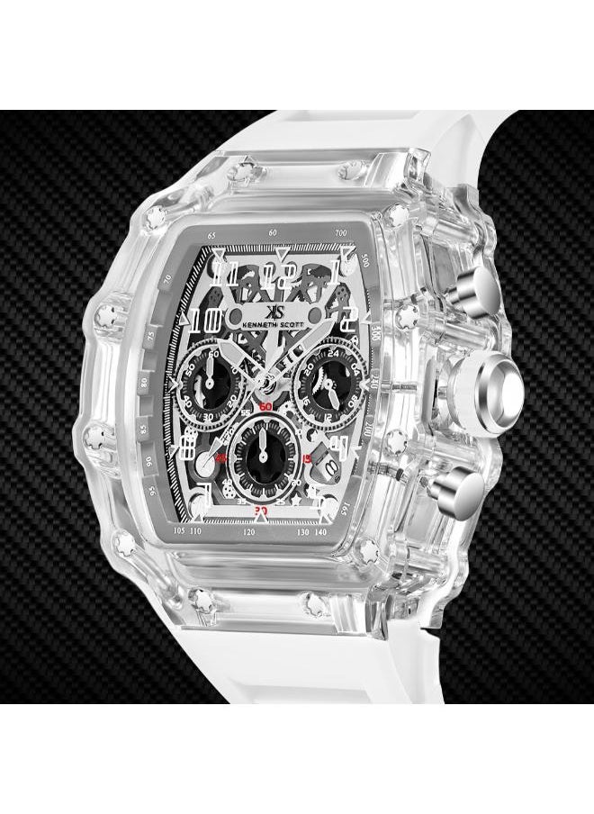 KENNETH SCOTT - Men's Multi Function Display Watch With White Silicone Strap - K25103-ZSWI - Image 1
