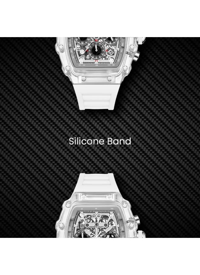 KENNETH SCOTT Men's Multi Function Display Watch With White Silicone Strap - K25103-ZSWI  - Image 5