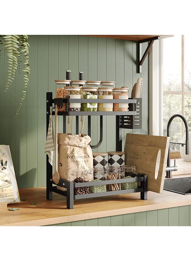 RollsTimi  Dual Layer Stainless Steel Kitchen Storage Rack Black 35.5x23x40.5cm - Image 2