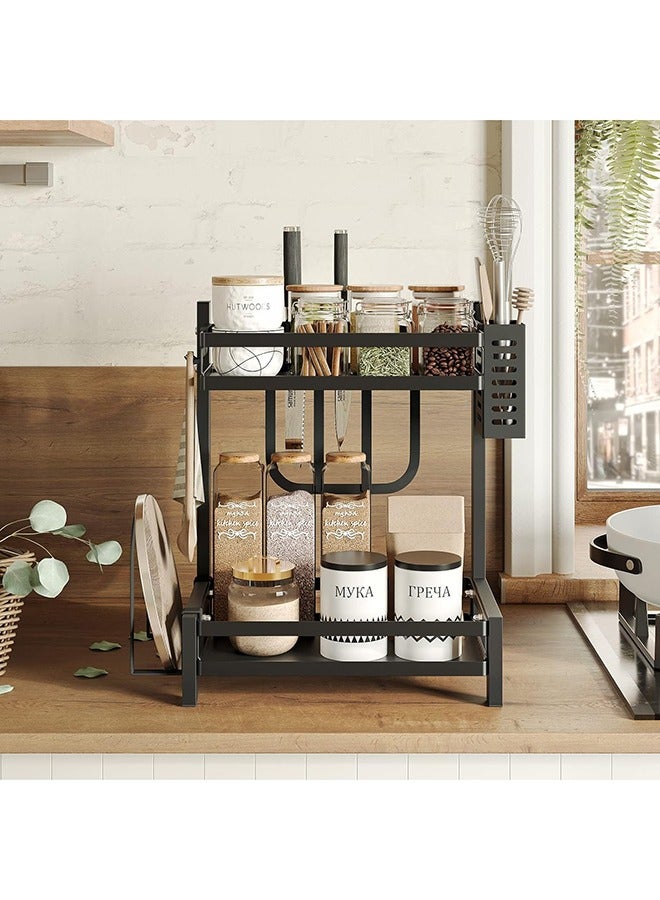 RollsTimi  Dual Layer Stainless Steel Kitchen Storage Rack Black 35.5x23x40.5cm - Image 3