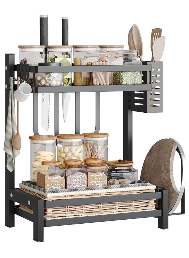 RollsTimi  Dual Layer Stainless Steel Kitchen Storage Rack Black 35.5x23x40.5cm - Image 4