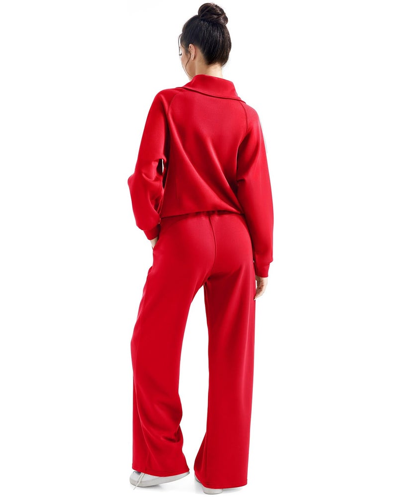 SUUKSESS Women 2 Piece Lounge Matching Sets Wide Leg Sweatpants Half Zip Oversized Sweatshirts (Red, XL) - Image 3