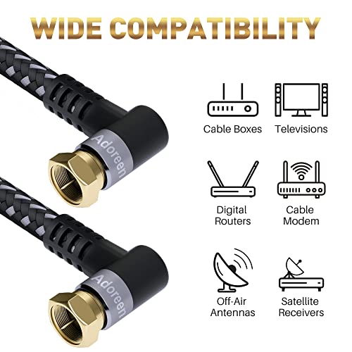 Adoreen Coaxial Cable 3 ft-2 Pack-Right Angle to Angle Quad Shielded 90 Degree RG6 Coax Cable Cord, Male F Gold-Plated Nylon-Braided,in-Wall,Digital TV Aerial AV with Male to Female Adapter+15 Ties - Image 5