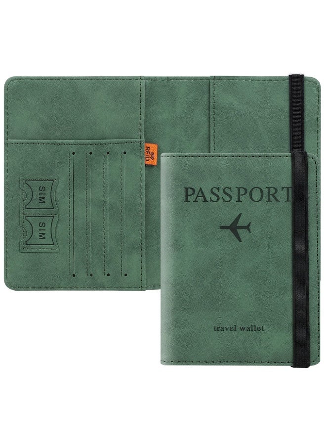 حامل جواز السفر حالة غطاء المحفظة ، حالة جواز السفر مع حظر RFID ، حامل وثيقة السفر الجلدية PU للرجال والنساء إكسسوارات السفر (الأخضر) - Image 1