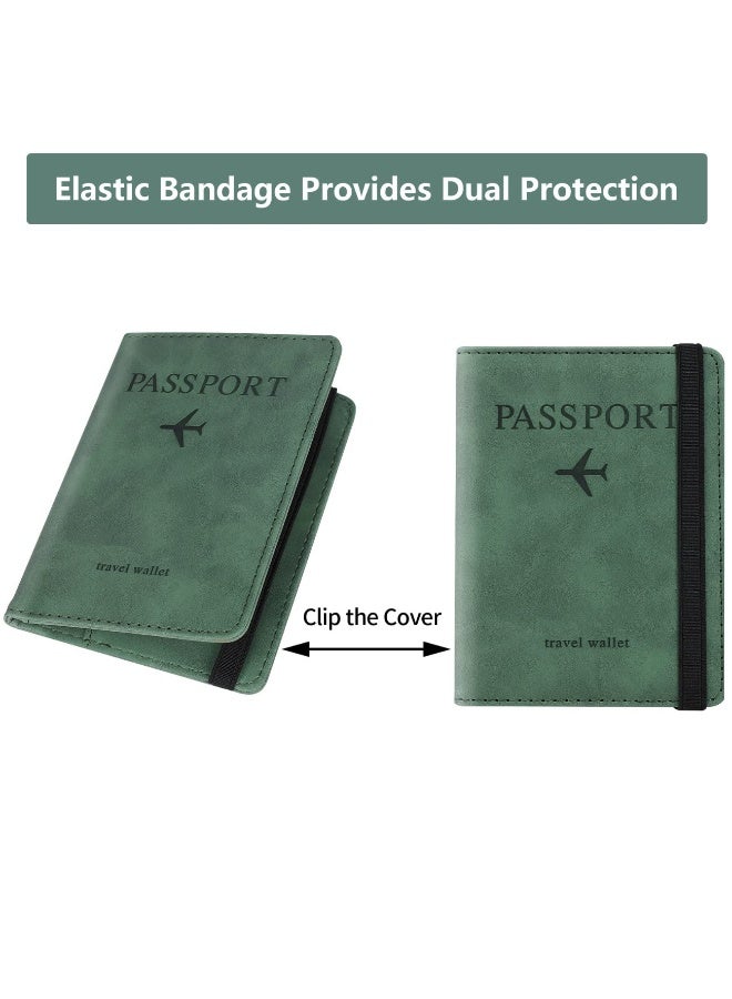 حامل جواز السفر حالة غطاء المحفظة ، حالة جواز السفر مع حظر RFID ، حامل وثيقة السفر الجلدية PU للرجال والنساء إكسسوارات السفر (الأخضر) - Image 3