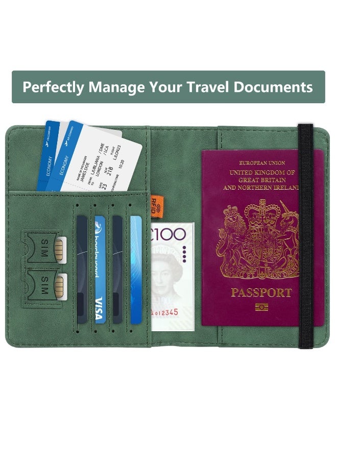 حامل جواز السفر حالة غطاء المحفظة ، حالة جواز السفر مع حظر RFID ، حامل وثيقة السفر الجلدية PU للرجال والنساء إكسسوارات السفر (الأخضر) - Image 4
