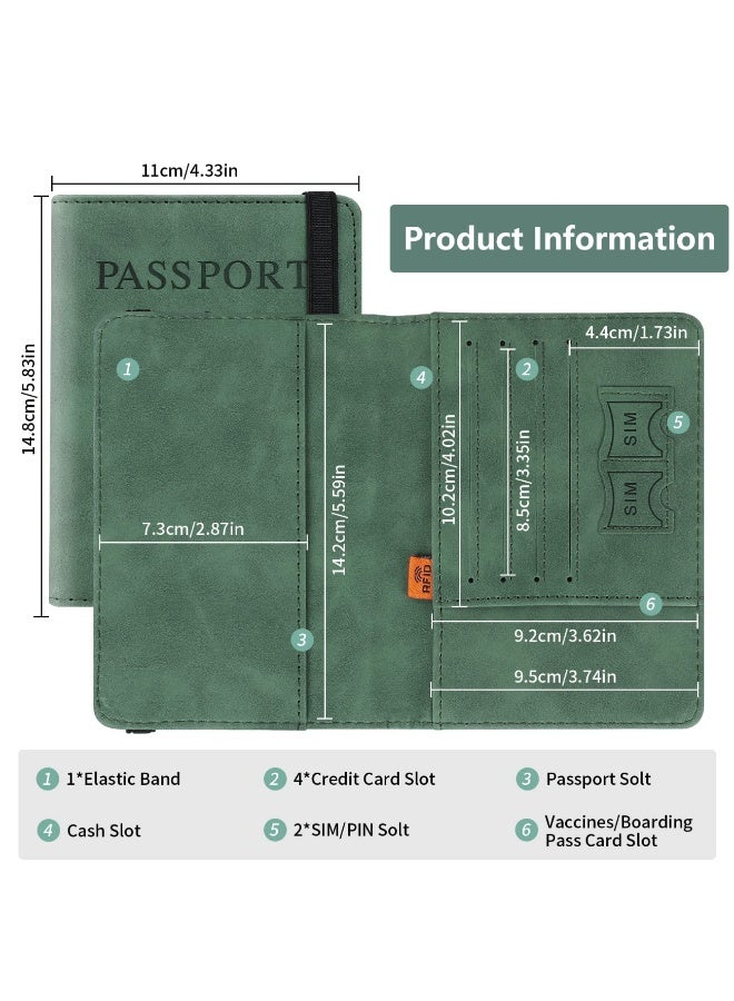 حامل جواز السفر حالة غطاء المحفظة ، حالة جواز السفر مع حظر RFID ، حامل وثيقة السفر الجلدية PU للرجال والنساء إكسسوارات السفر (الأخضر) - Image 5