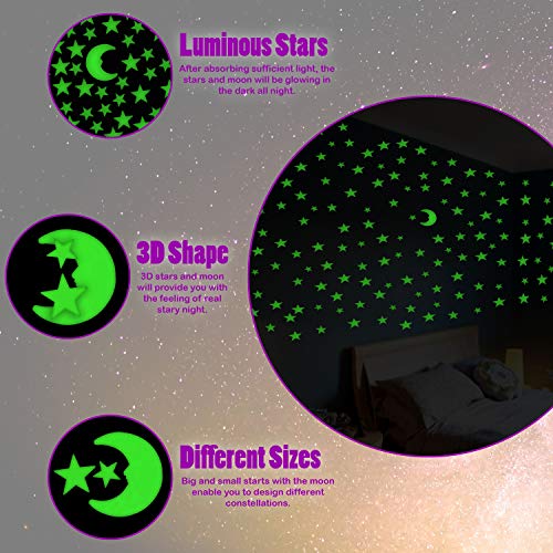 IFAMIO 201 Pcs Ultra Glow in The Dark Stars with Bonus Large Moon Stickers Set Luminous Different Sizes Fluorescent Stars Ceiling Decor for Kids Bedroom Birthday Party - Image 5