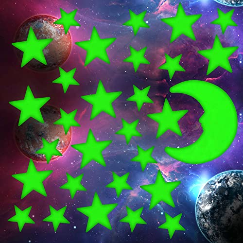 IFAMIO 201 Pcs Ultra Glow in The Dark Stars with Bonus Large Moon Stickers Set Luminous Different Sizes Fluorescent Stars Ceiling Decor for Kids Bedroom Birthday Party - Image 2