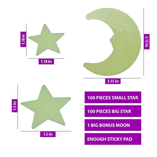 IFAMIO 201 Pcs Ultra Glow in The Dark Stars with Bonus Large Moon Stickers Set Luminous Different Sizes Fluorescent Stars Ceiling Decor for Kids Bedroom Birthday Party - Image 4