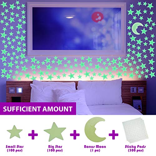 IFAMIO 201 Pcs Ultra Glow in The Dark Stars with Bonus Large Moon Stickers Set Luminous Different Sizes Fluorescent Stars Ceiling Decor for Kids Bedroom Birthday Party - Image 3