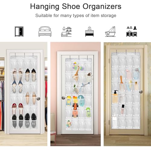 Bofoho Over The Door Shoe Organizer with 24 Clear Pockets and Metal Hooks – Heavy Duty Hanging Shoe Storage Rack for Closet, Bathroom, Dorm – Space Saving Organizer for Shoes, Accessories, Toys (White) - Image 5