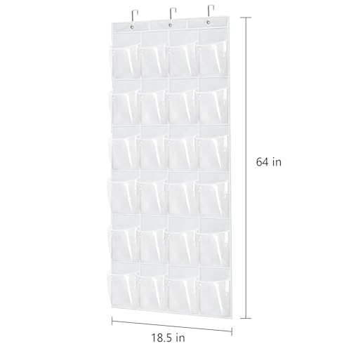 Bofoho Over The Door Shoe Organizer with 24 Clear Pockets and Metal Hooks – Heavy Duty Hanging Shoe Storage Rack for Closet, Bathroom, Dorm – Space Saving Organizer for Shoes, Accessories, Toys (White) - Image 2