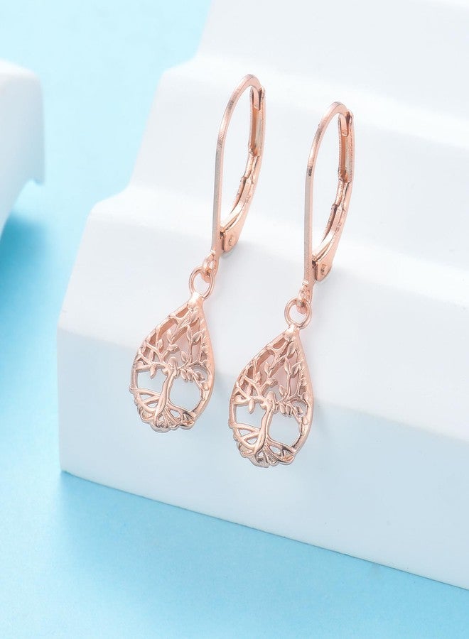 CERSLIMO Tree of Life Earrings for Women, Hypoallergenic Rose Gold Teardrop Leverback Dangle Drop Earrings Jewelry Gifts - Image 4