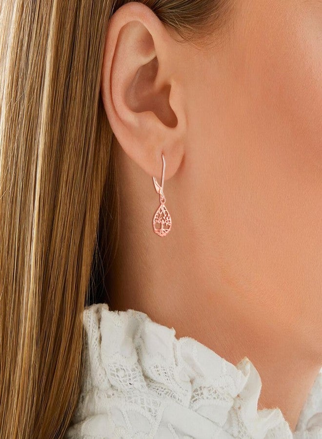 CERSLIMO Tree of Life Earrings for Women, Hypoallergenic Rose Gold Teardrop Leverback Dangle Drop Earrings Jewelry Gifts - Image 3