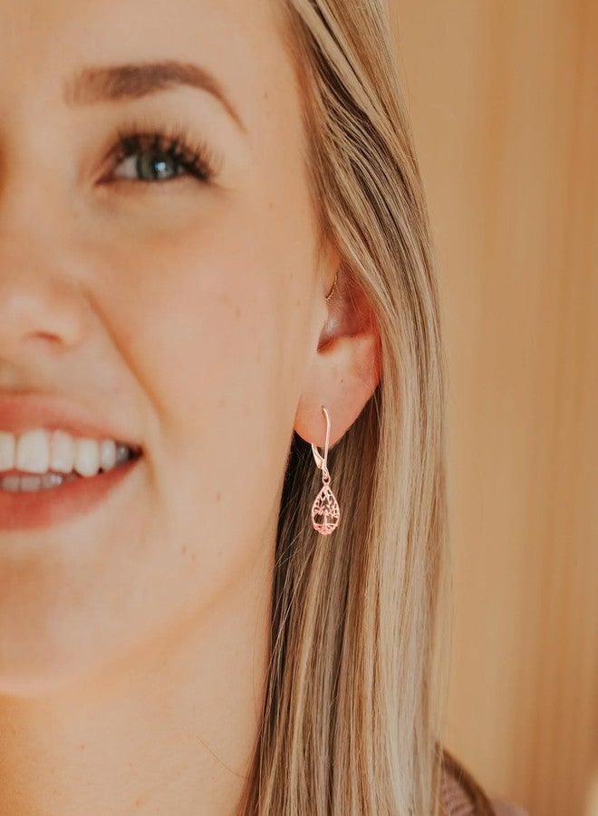 CERSLIMO Tree of Life Earrings for Women, Hypoallergenic Rose Gold Teardrop Leverback Dangle Drop Earrings Jewelry Gifts - Image 2