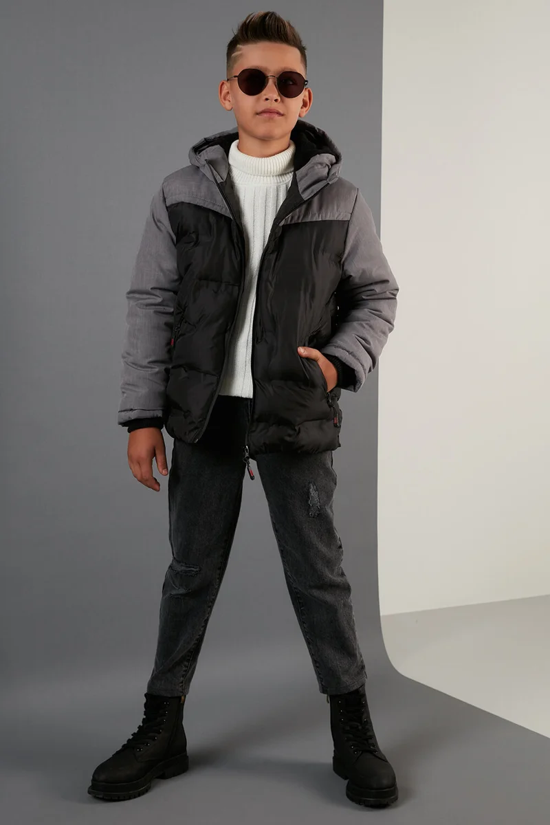 Lela Plush Lined Hooded Puffer Coat with Zipper Pockets Boys' Coat 5760041