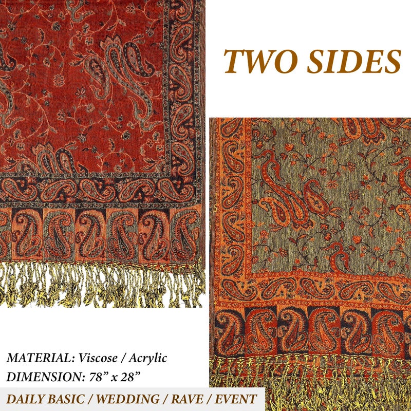 Achillea شال باهظ من أشيليا بلمسة ناعمة وقابل للعكس بتصميم بايسلي مع أطراف 80" × 28" (أحمر صدئ) - Image 5