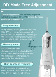 Xoopla Cordless Water Flosser Teeth Cleaner, 300ML Cleanable Water Pick Teeth Water USB C 1500 mAh Rechargeable Oral Irrigator IPX6 Waterproof, 4-Mode Dental Water Flosser with 5 Jet Tips for Home,Travel-White  - Image 4