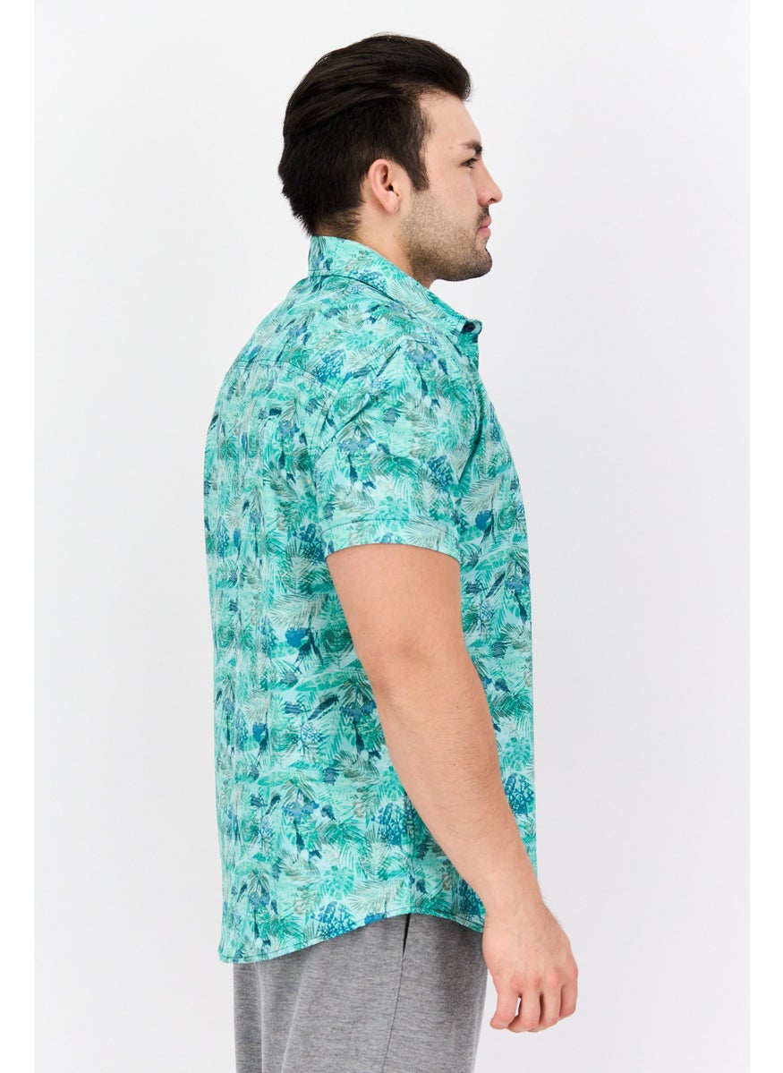 Beach Bros Men Regular Fit Allover Print Short Sleeves Casual Shirt, Green Combo  - Image 2