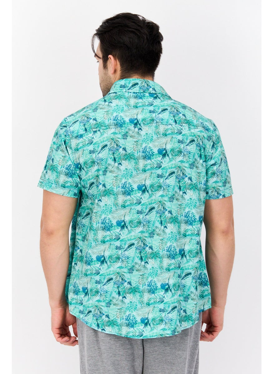 Beach Bros Men Regular Fit Allover Print Short Sleeves Casual Shirt, Green Combo  - Image 3