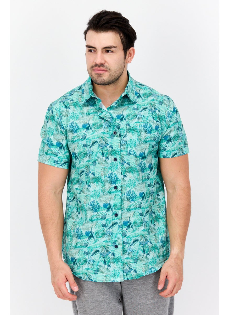 Beach Bros Men Regular Fit Allover Print Short Sleeves Casual Shirt, Green Combo  - Image 1
