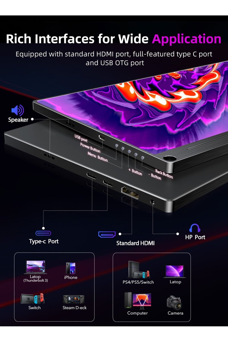 أوبيرفكت شاشة محمولة UPERFECT 4K مقاس 15.6 بوصة لأجهزة الكمبيوتر المحمولة، شاشة UHD بدقة 3840 × 2160، منفذ USB C وميني HDMI لأجهزة الكمبيوتر المحمولة والهواتف الذكية وأجهزة XBO Switch وPS4/5، هيكل معدني، شاشة ثانية قابلة للتثبيت على حامل VESA - Image 5