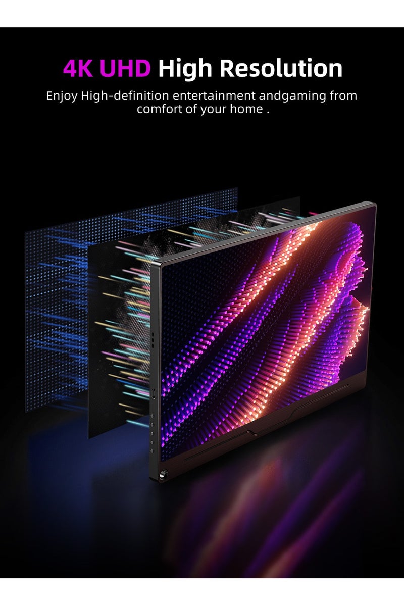 أوبيرفكت شاشة محمولة UPERFECT 4K مقاس 15.6 بوصة لأجهزة الكمبيوتر المحمولة، شاشة UHD بدقة 3840 × 2160، منفذ USB C وميني HDMI لأجهزة الكمبيوتر المحمولة والهواتف الذكية وأجهزة XBO Switch وPS4/5، هيكل معدني، شاشة ثانية قابلة للتثبيت على حامل VESA - Image 4