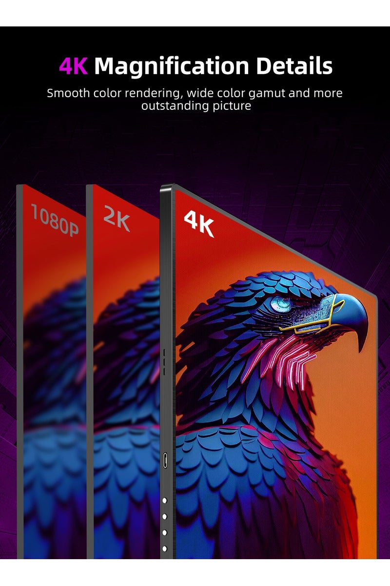 أوبيرفكت شاشة محمولة UPERFECT 4K مقاس 15.6 بوصة لأجهزة الكمبيوتر المحمولة، شاشة UHD بدقة 3840 × 2160، منفذ USB C وميني HDMI لأجهزة الكمبيوتر المحمولة والهواتف الذكية وأجهزة XBO Switch وPS4/5، هيكل معدني، شاشة ثانية قابلة للتثبيت على حامل VESA - Image 3