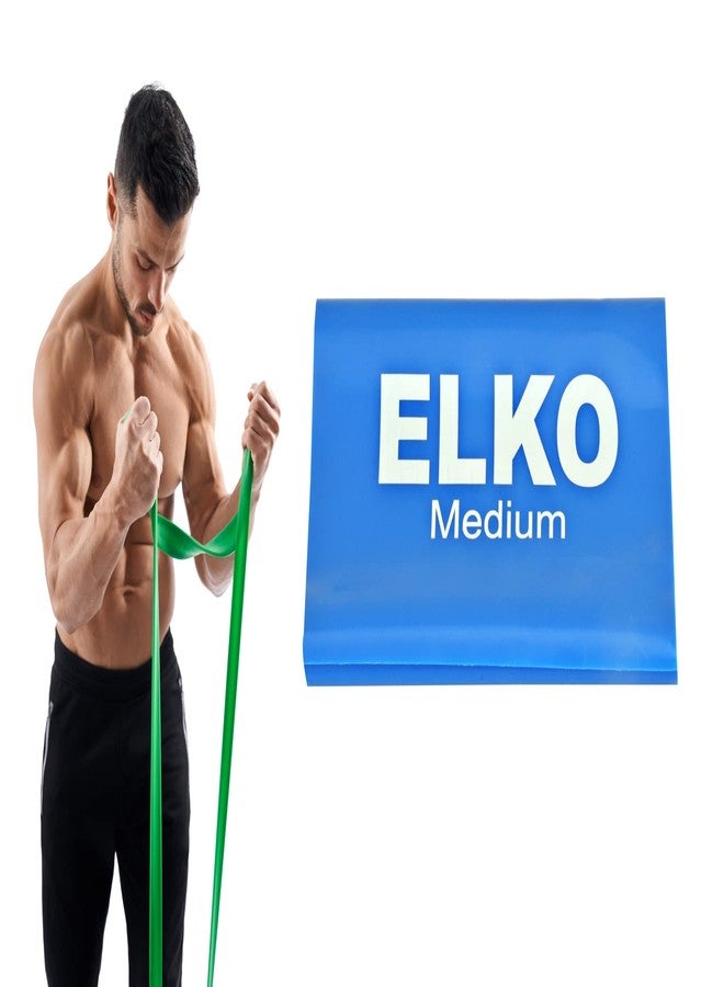 ELKO حزام يوغا إلكو | حزام تمارين مقاومة للتدريب، خالٍ من اللاتكس، مضاد للحساسية ومقاوم للتمزق، مناسب للتمارين الرياضية، التمدد، التمارين والعلاج الطبيعي، مقاس 5 أقدام × 5 بوصات (أزرق - متوسط) - Image 1