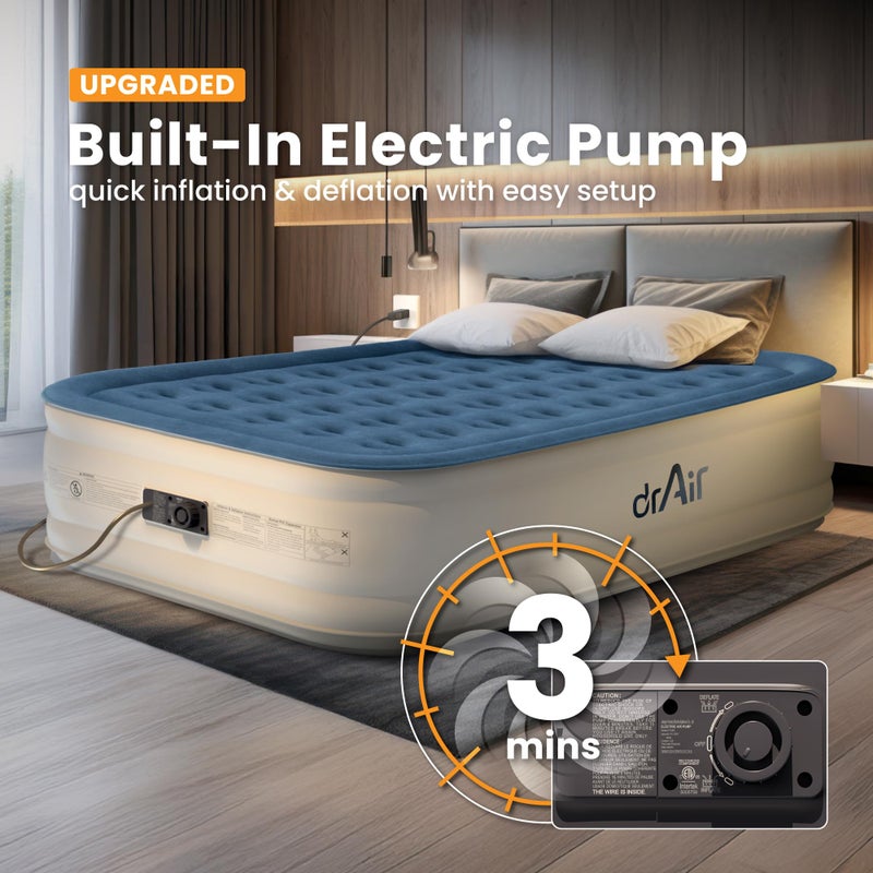Dr. air Queen Air Mattress with Built-in Pump, 18" Raised Blow Up Mattress, 800 lbs Max Honeycomb Air Bed, 48Hr Leak-Proof Test, 3min Inflatable Mattress for Home, Guests, Camping, Colchones inflables - Image 2