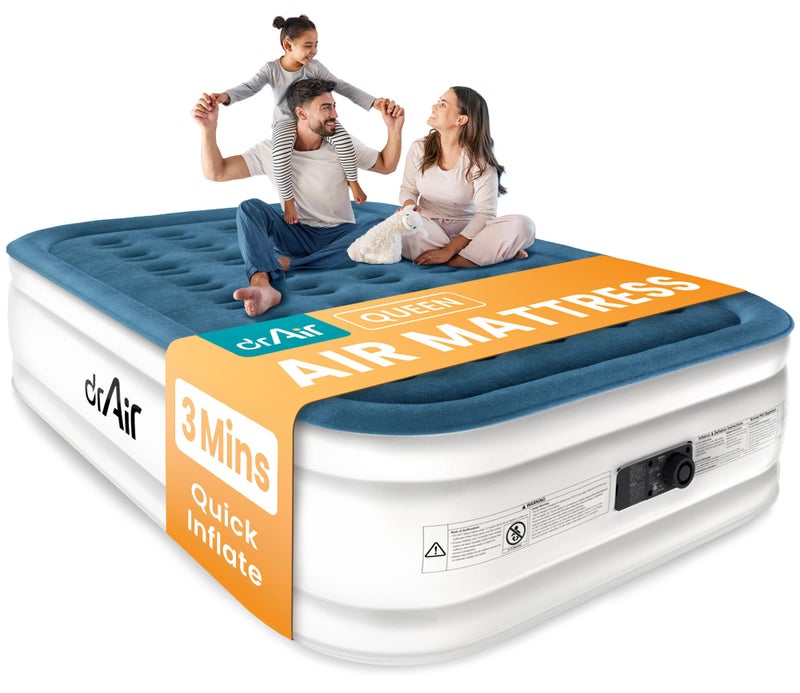 Dr. air Queen Air Mattress with Built-in Pump, 18" Raised Blow Up Mattress, 800 lbs Max Honeycomb Air Bed, 48Hr Leak-Proof Test, 3min Inflatable Mattress for Home, Guests, Camping, Colchones inflables - Image 1