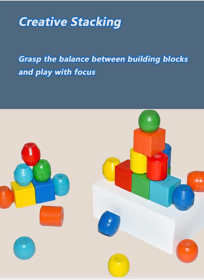 NIBEMINENT Primary Lacing Beads - Educational Toy With 30 Wooden Beads and 2 Laces - Beads For Toddlers, Fine Motor Skills Lacing Toys For Toddlers And Kids Ages 3+, 20.5*18*4.2cm, Multicolour  - Image 4