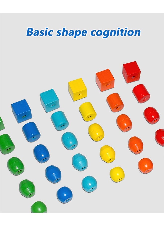 NIBEMINENT Primary Lacing Beads - Educational Toy With 30 Wooden Beads and 2 Laces - Beads For Toddlers, Fine Motor Skills Lacing Toys For Toddlers And Kids Ages 3+, 20.5*18*4.2cm, Multicolour  - Image 5