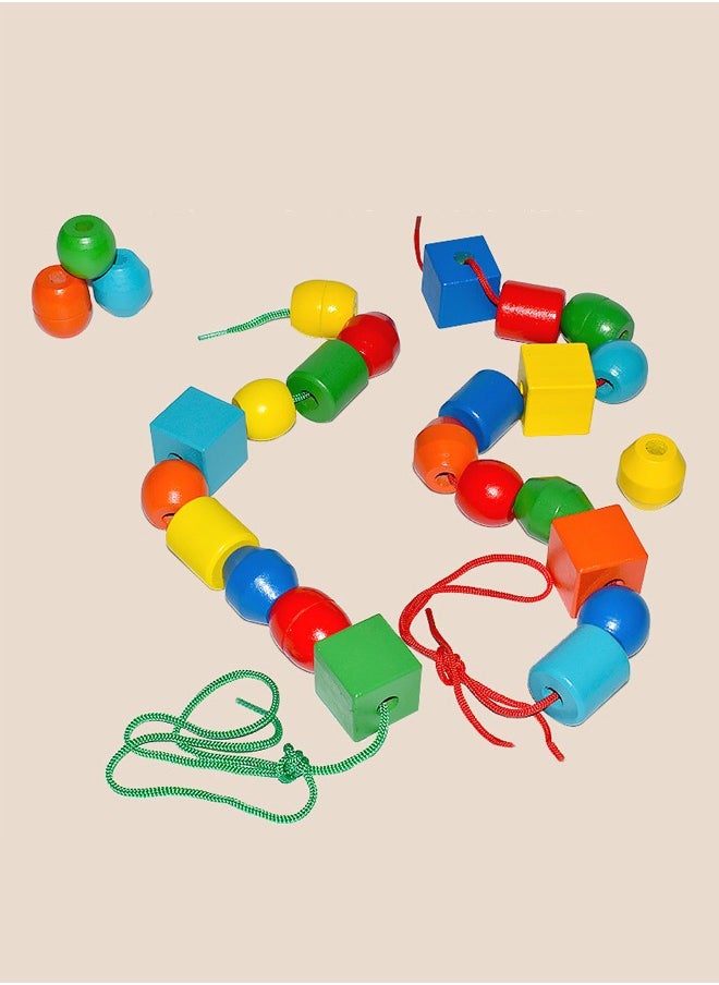 NIBEMINENT Primary Lacing Beads - Educational Toy With 30 Wooden Beads and 2 Laces - Beads For Toddlers, Fine Motor Skills Lacing Toys For Toddlers And Kids Ages 3+, 20.5*18*4.2cm, Multicolour  - Image 3