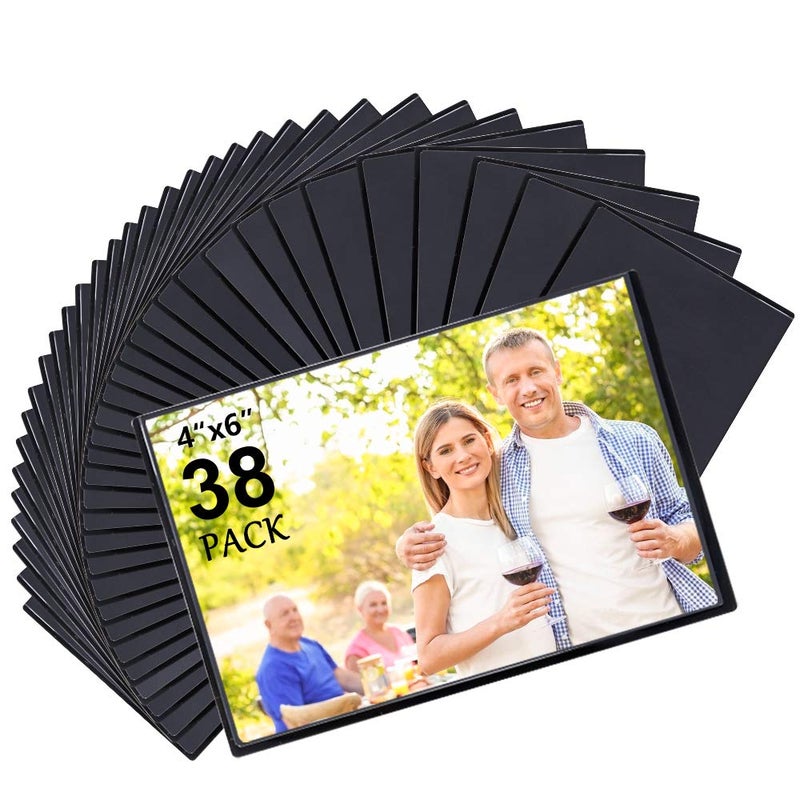 Tebik Tebik 38 Pack Magnetic Picture Frames Holds 4 x 6 Inches Photos Pictures Black Magnetic Photo Frames with Clear Pocket for RefrigeratorFridge Locker Office Cabinet